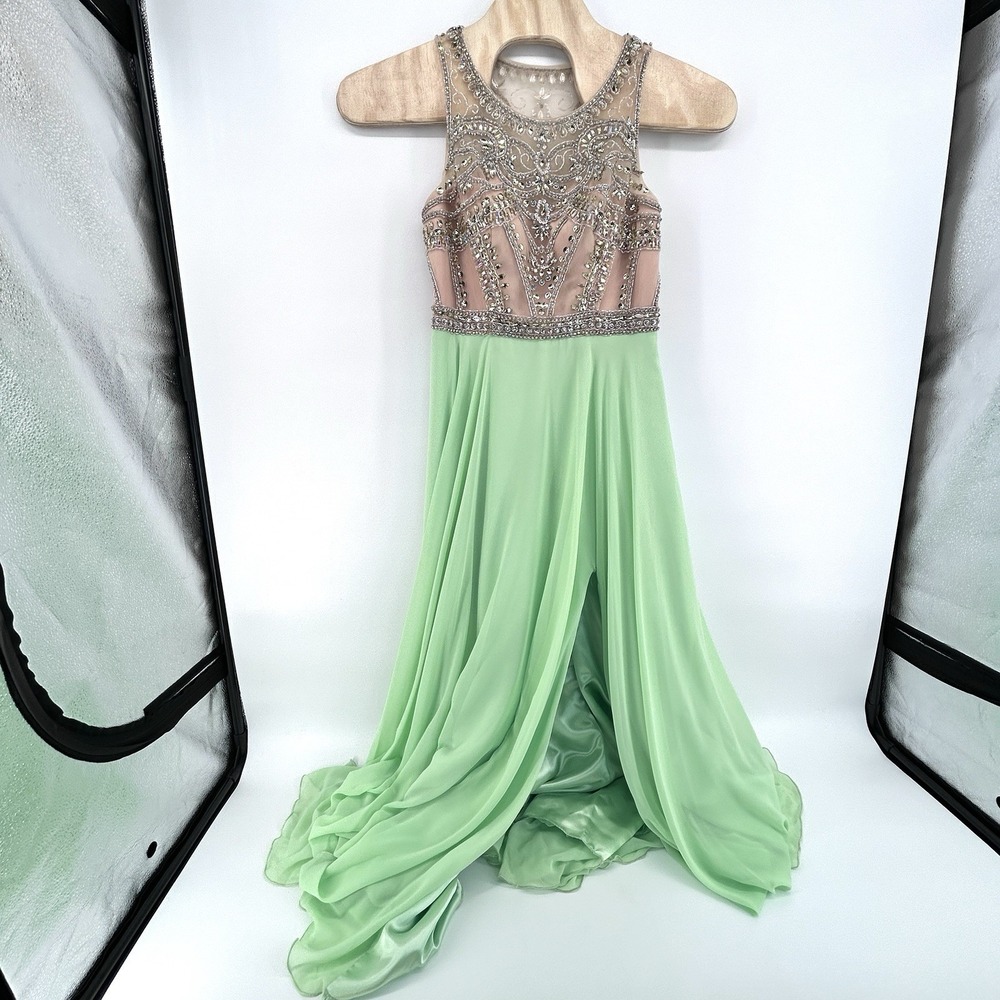 Embellished Sequin Corset Bodice Maxi Dress XL Fairy Prom‎ Formal Festival Green